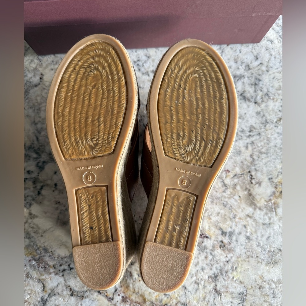 NWT Bruno Magli Elena Espadrille Leathet Wedge Sandal in Cognac, Women’s Size 8 - Picture 4 of 5